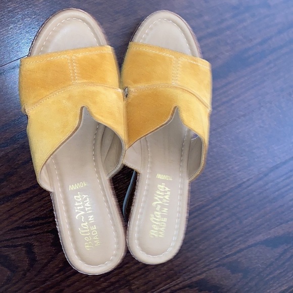 Bella Vita Italy yellow  suede Leather wedge Sz 10 - Picture 4 of 9